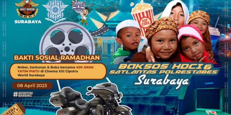 Ayo Berbagi..! Sat Lantas Surabaya Bersama HDCI Nonton Bareng dan Buka Bersama 400 Anak Yatim